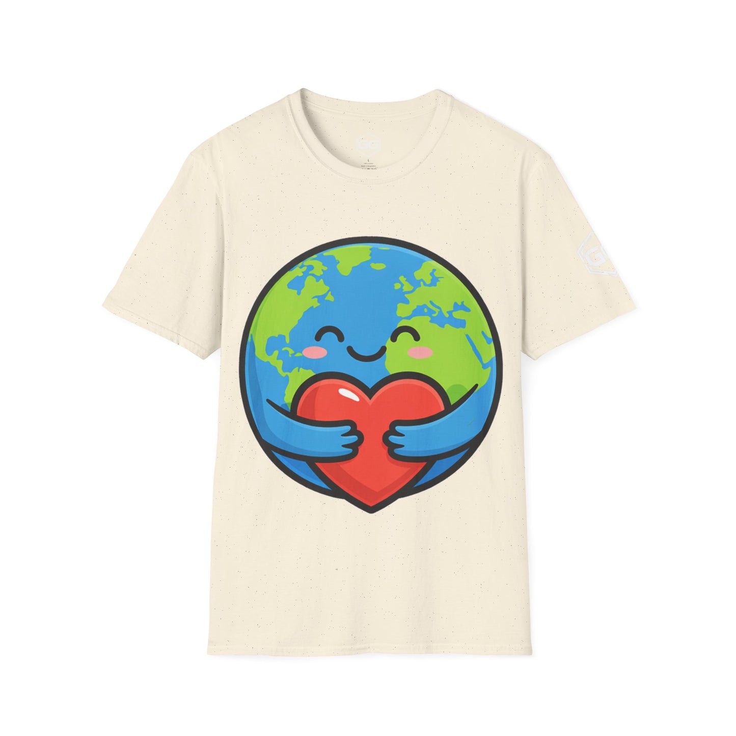 front:4 | Erde Umarmt Herz – Unisex T-Shirt – Vorderansicht in Natur