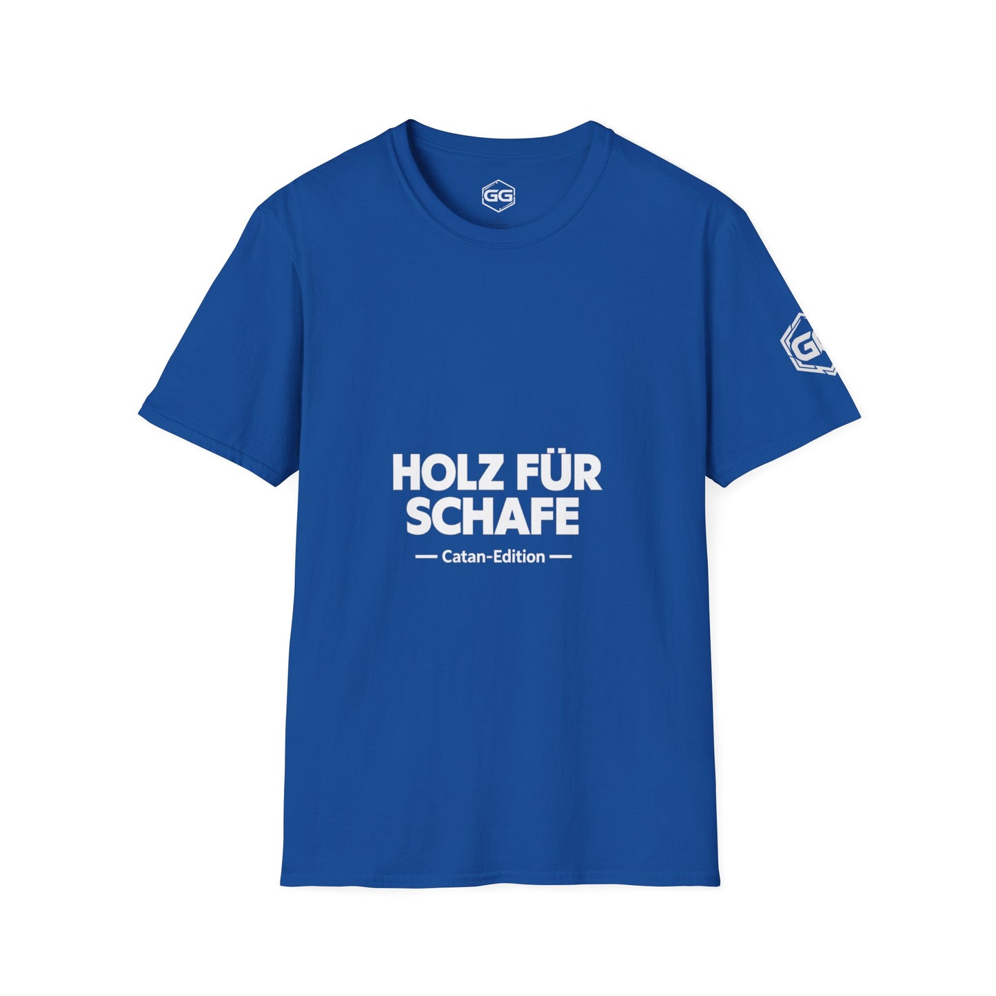 front:8 | Wood for Sheep T-Shirt — Catan Edition – Vorderansicht in Royalblau