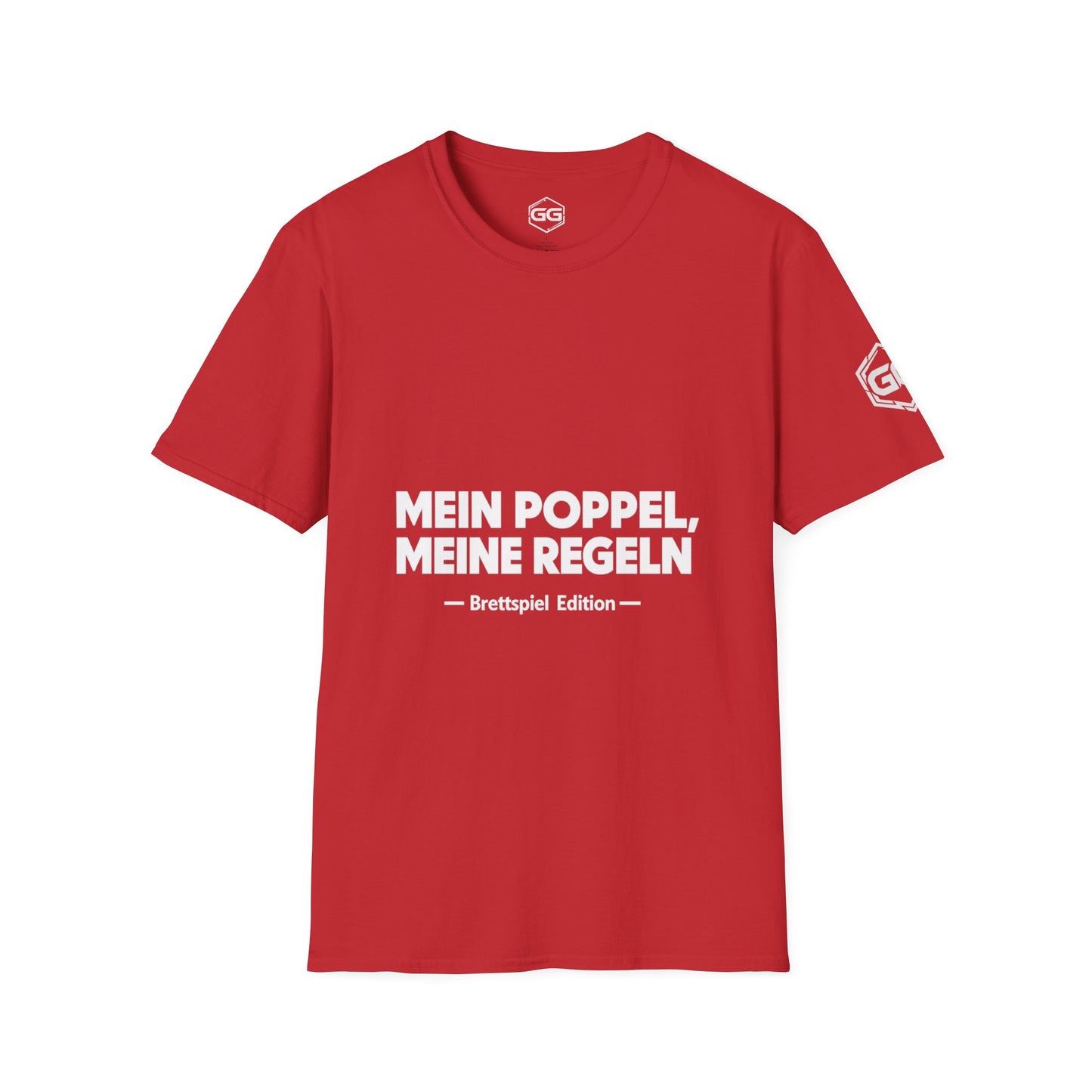 front:10 | My Meeple, My Rules T-Shirt — Board Game Edition – Vorderansicht in Rot