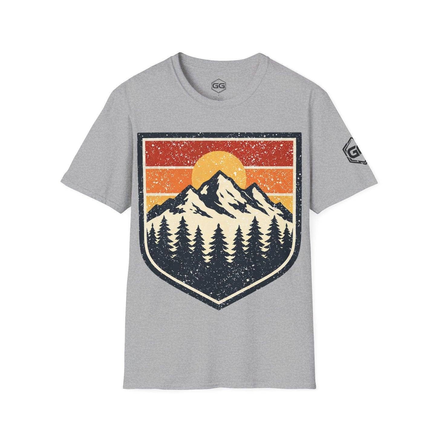 front:2 | Vintage Bergabzeichen – Unisex T-Shirt – Vorderansicht in Sportgrau