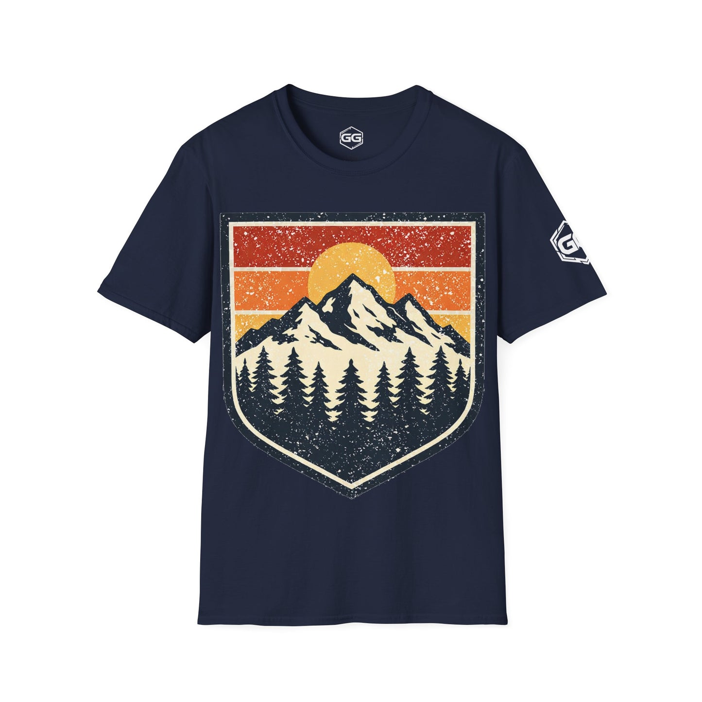 front:9 | Vintage Bergabzeichen – Unisex T-Shirt – Vorderansicht in Navy