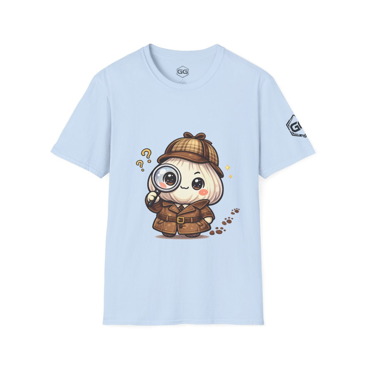 front:7 | Garlic Detective T-Shirt – Vorderansicht in Hellblau