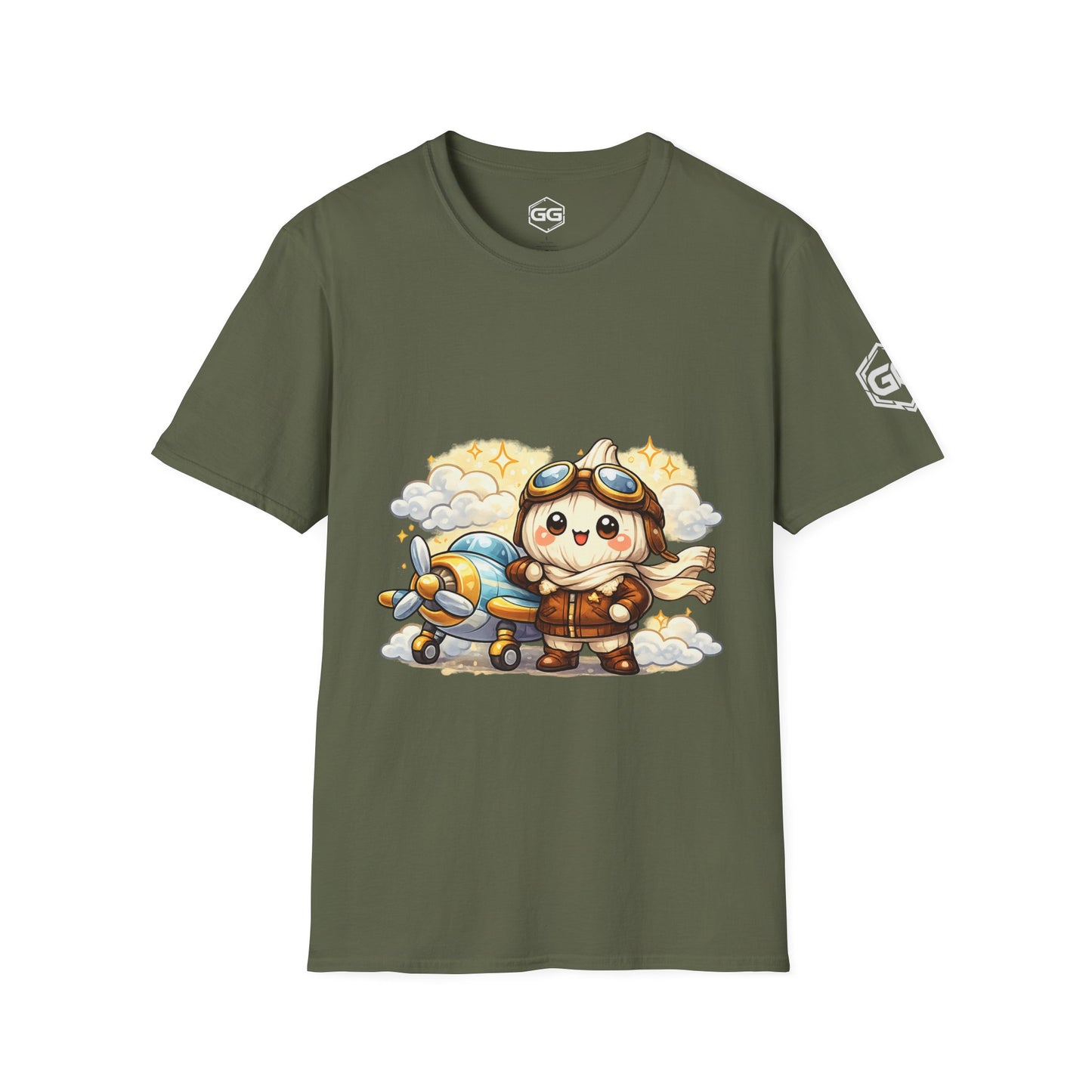 front:5 | Knoblauch Pilot T-Shirt – Vorderansicht in Militärgrün