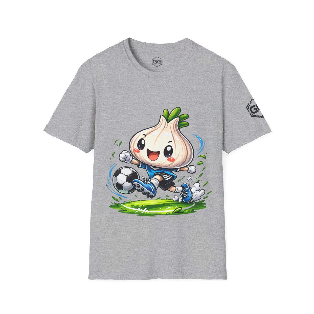 front:2 | Garlic Soccer Player T-Shirt – Vorderansicht in Sportgrau