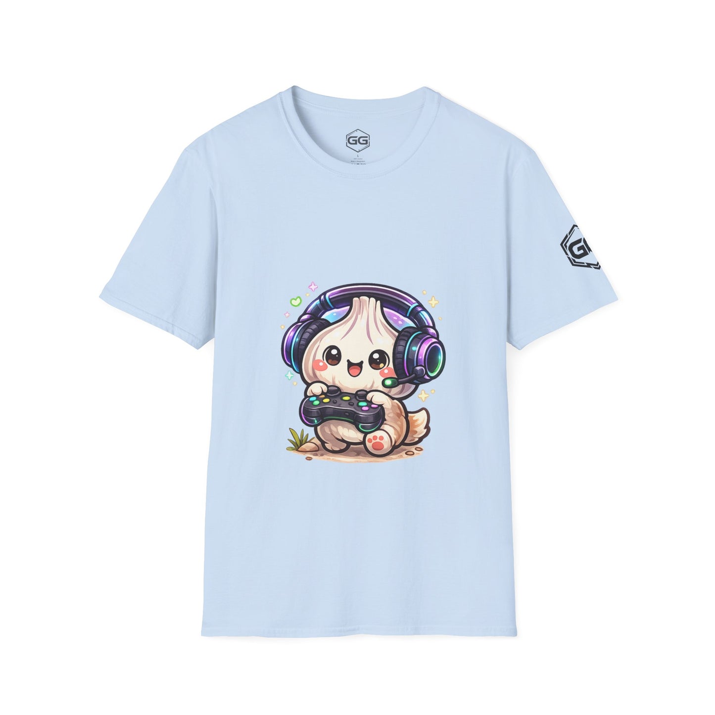 front:7 | Knoblauch Gamer – Lustiges Gaming T-Shirt – Vorderansicht in Hellblau