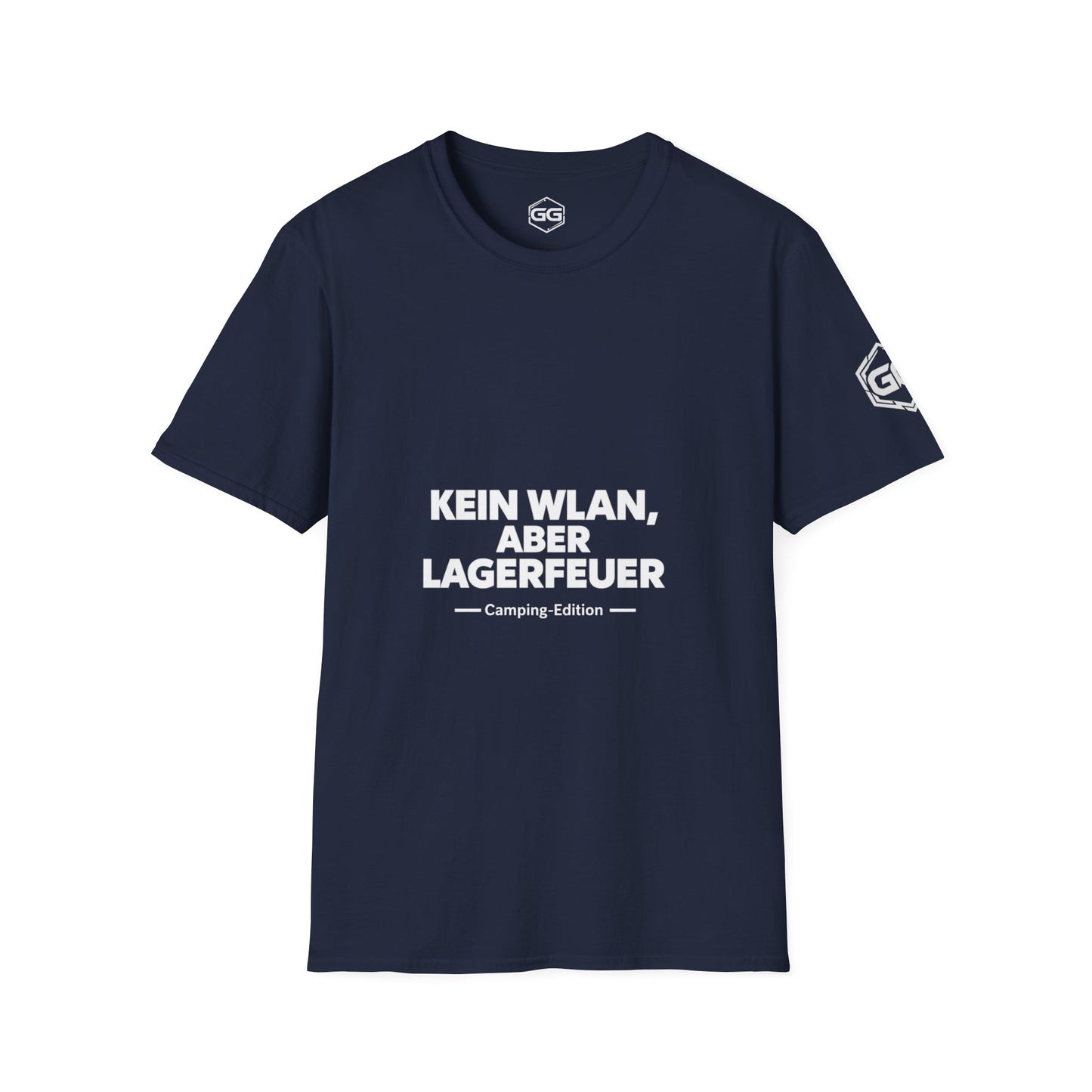 front:9 | No WiFi, But Campfire T-Shirt — Camping Edition – Vorderansicht in Navy