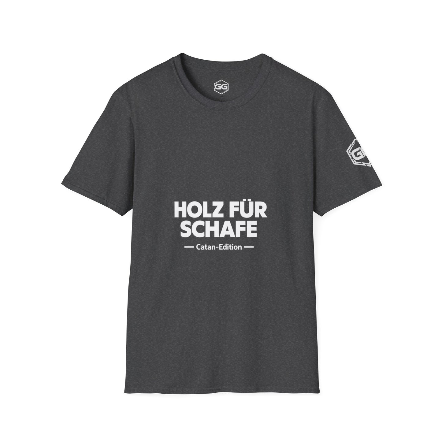 front:6 | Wood for Sheep T-Shirt — Catan Edition – Vorderansicht in Dunkelmeliert