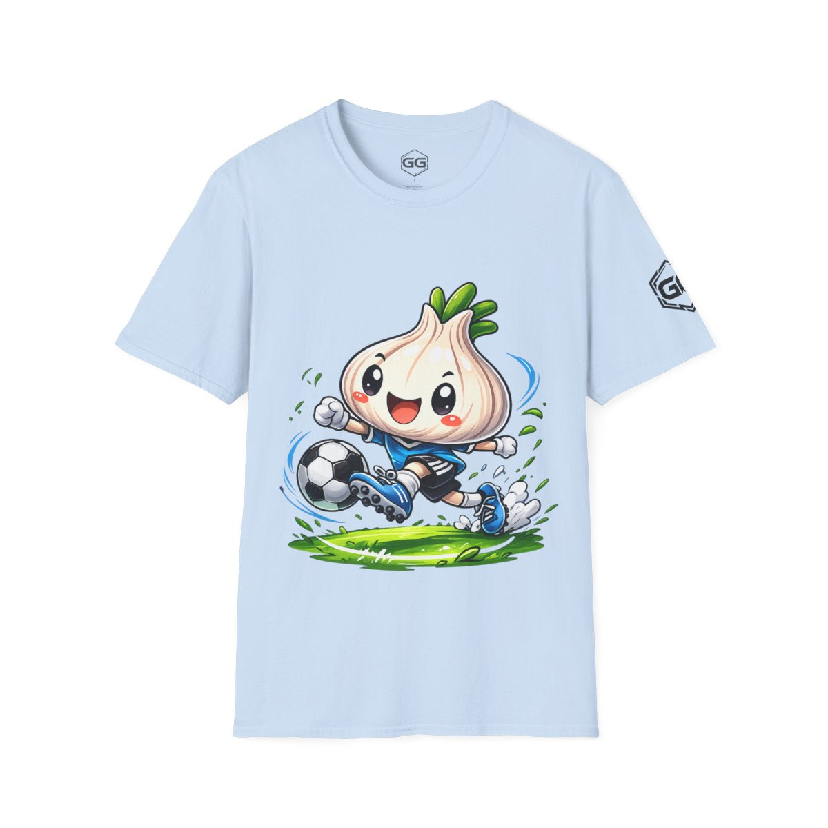 front:7 | Garlic Soccer Player T-Shirt – Vorderansicht in Hellblau