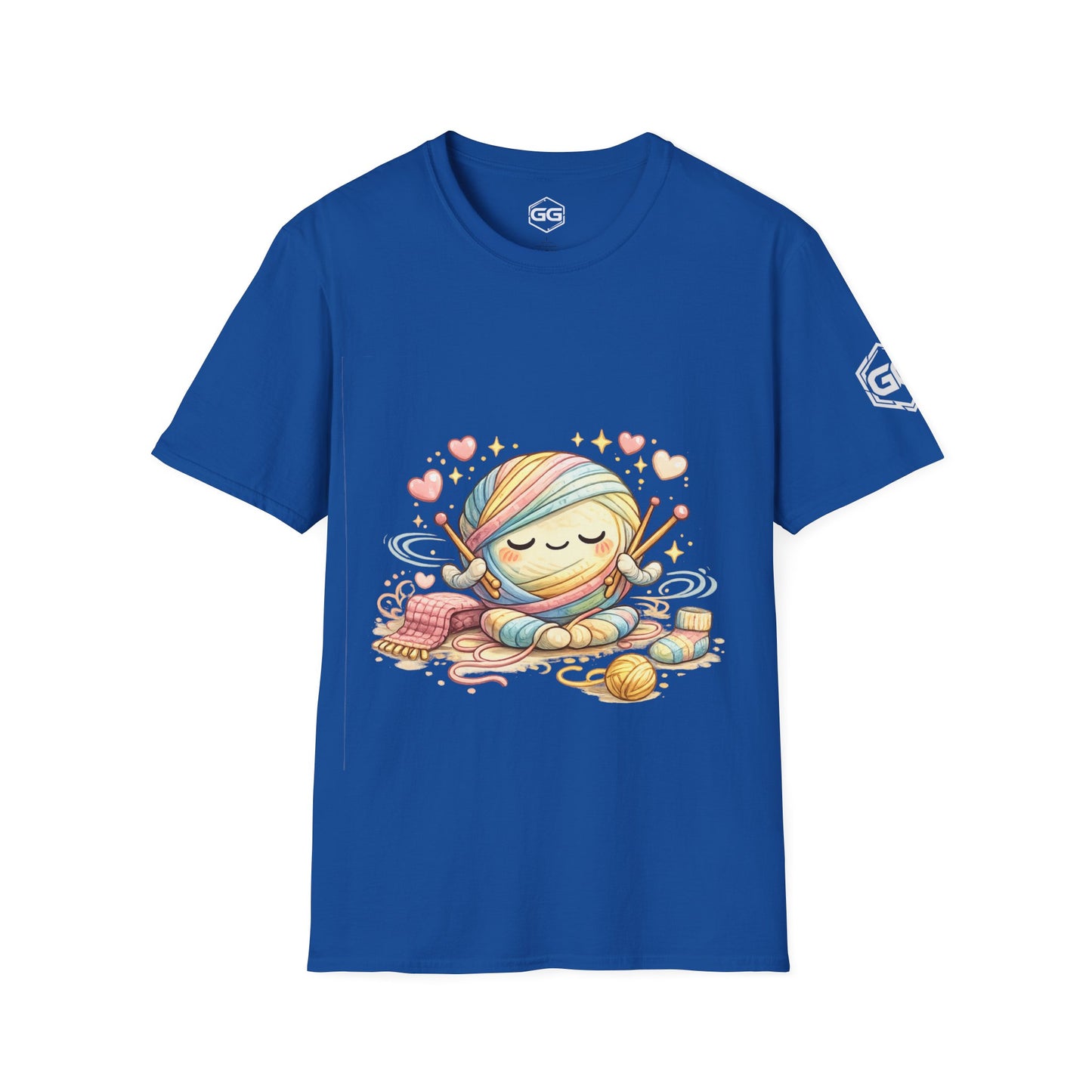 front:8 | Stricken ist mein Yoga T-Shirt – Vorderansicht in Royalblau