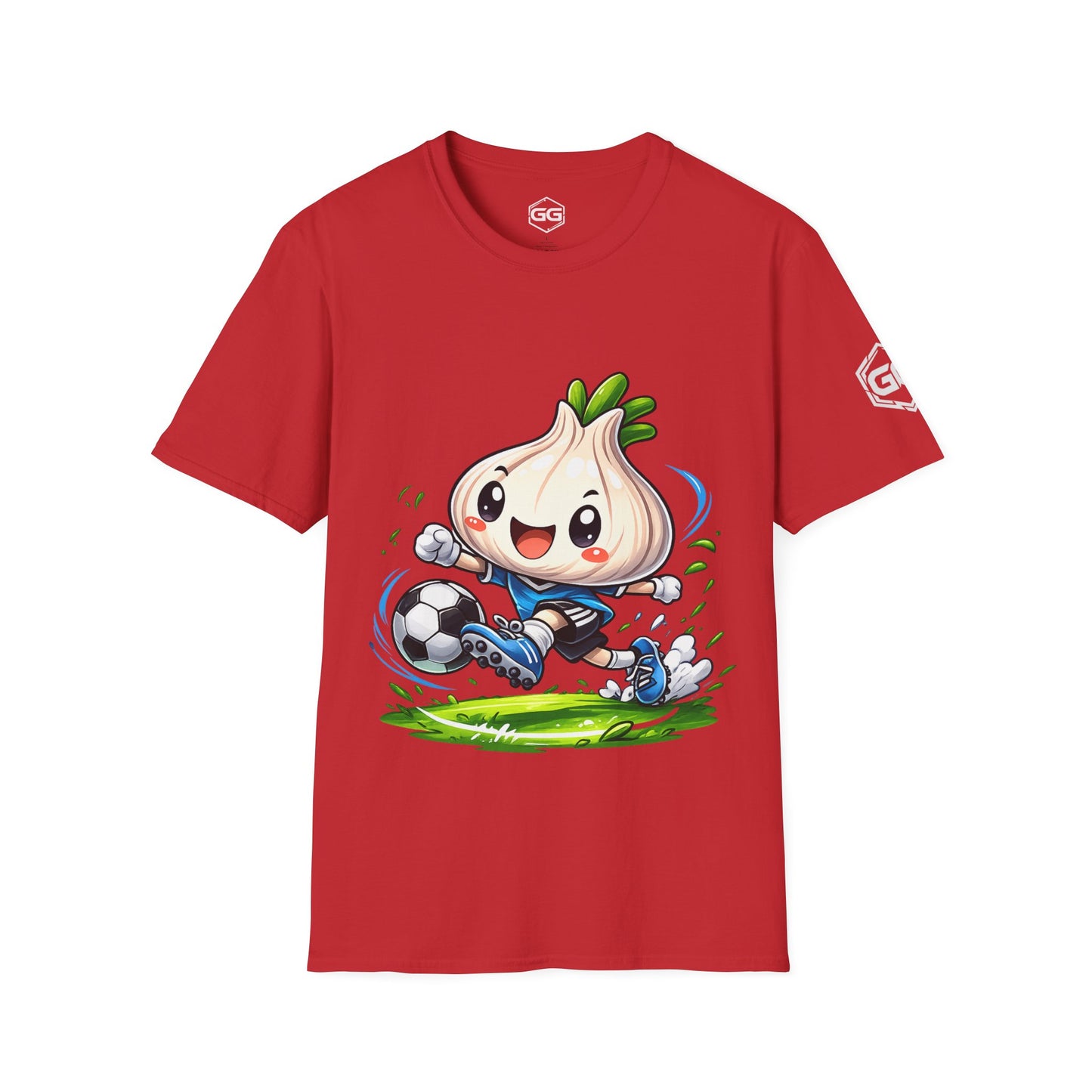 front:10 | Garlic Soccer Player T-Shirt – Vorderansicht in Rot