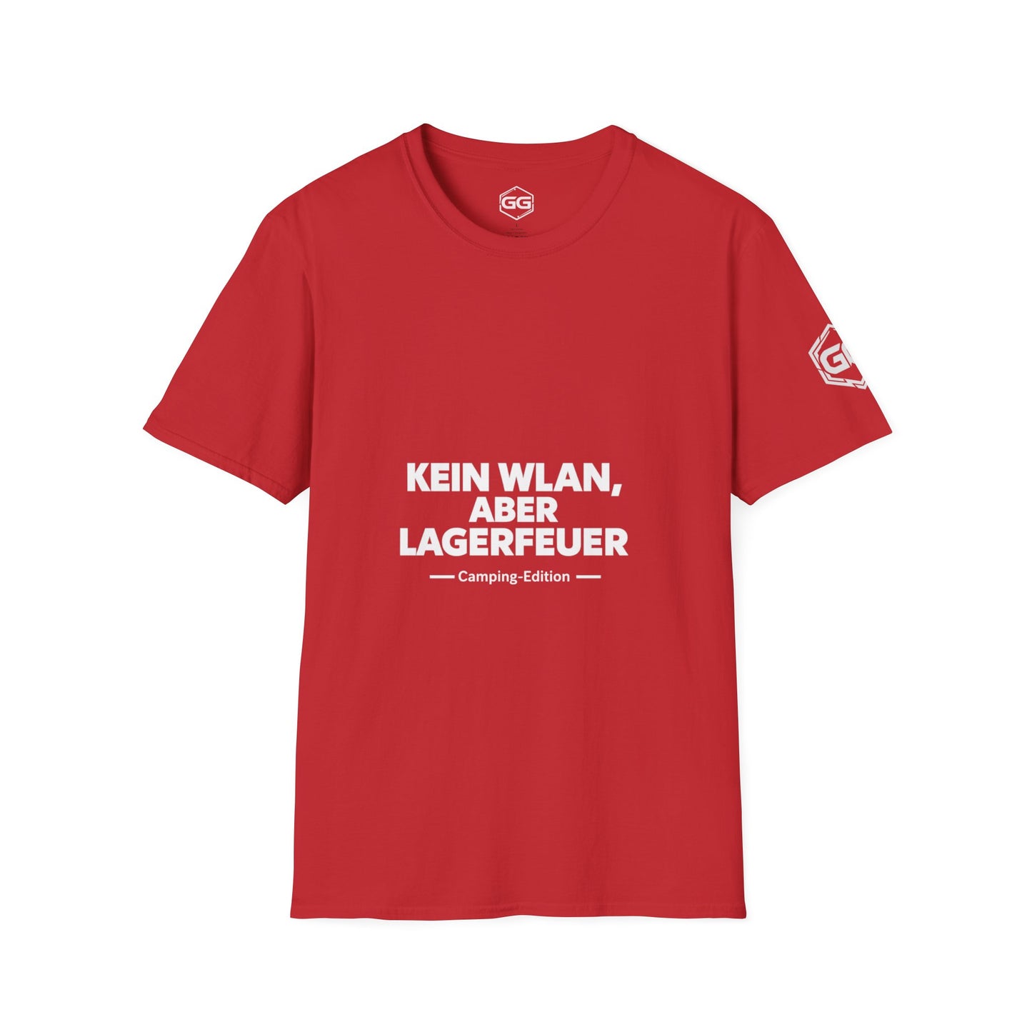 front:10 | No WiFi, But Campfire T-Shirt — Camping Edition – Vorderansicht in Rot