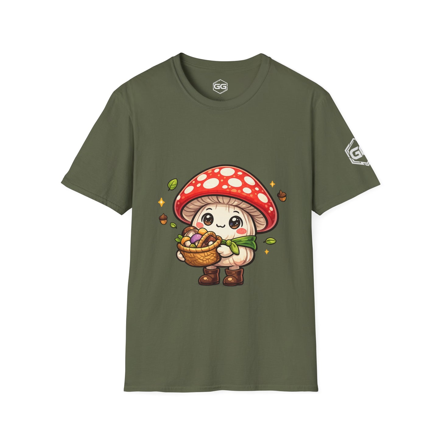 front:5 | Mushroom Forager T-Shirt – Vorderansicht in Militärgrün