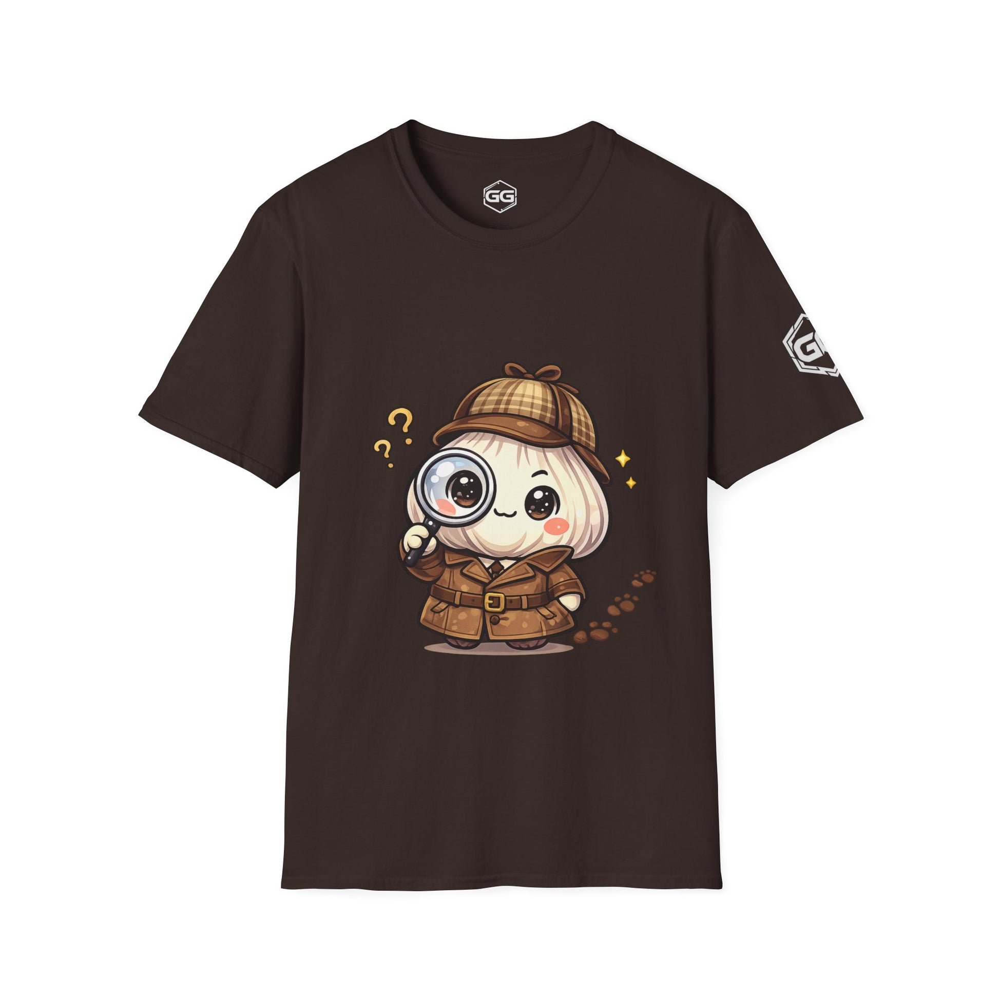 front:3 | Garlic Detective T-Shirt – Vorderansicht in Dunkelbraun