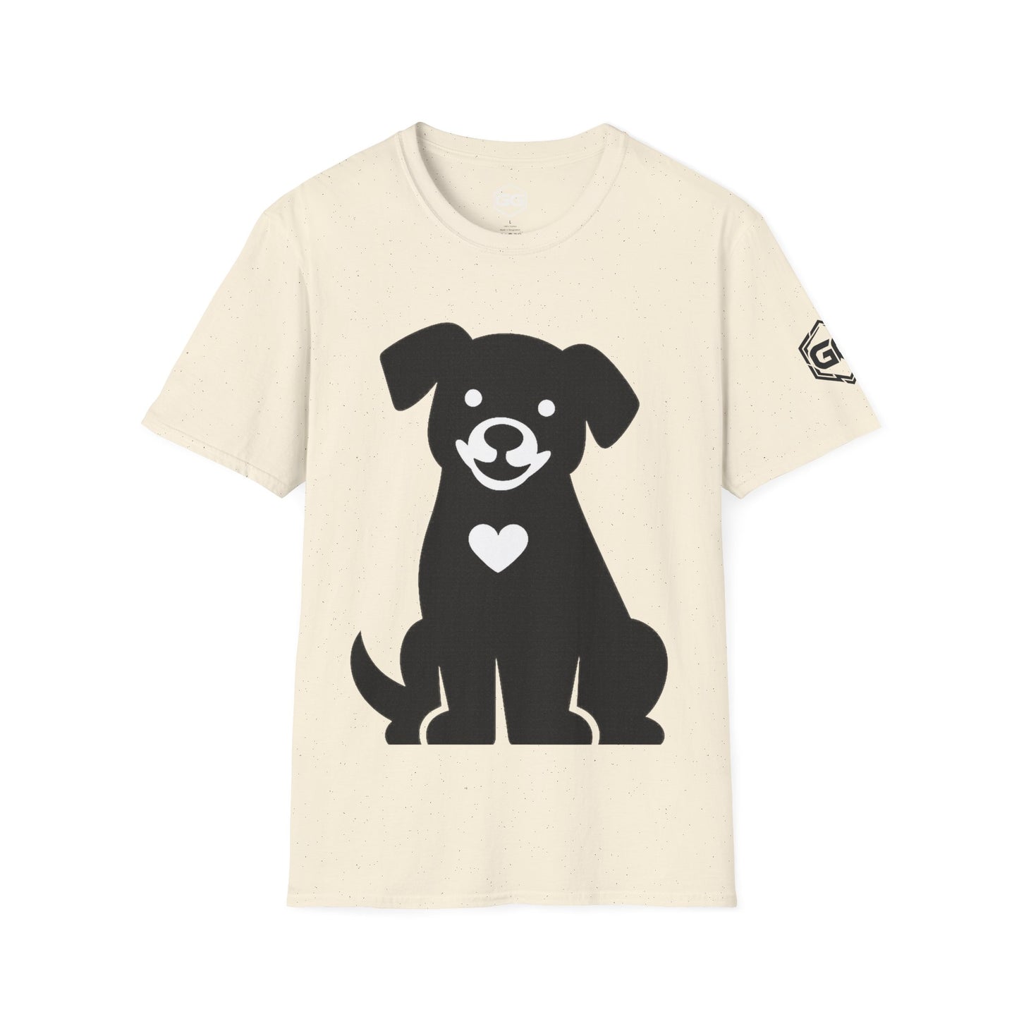 front:6 | Hund umarmt Herz – Unisex T-Shirt – Vorderansicht in Dunkelmeliert