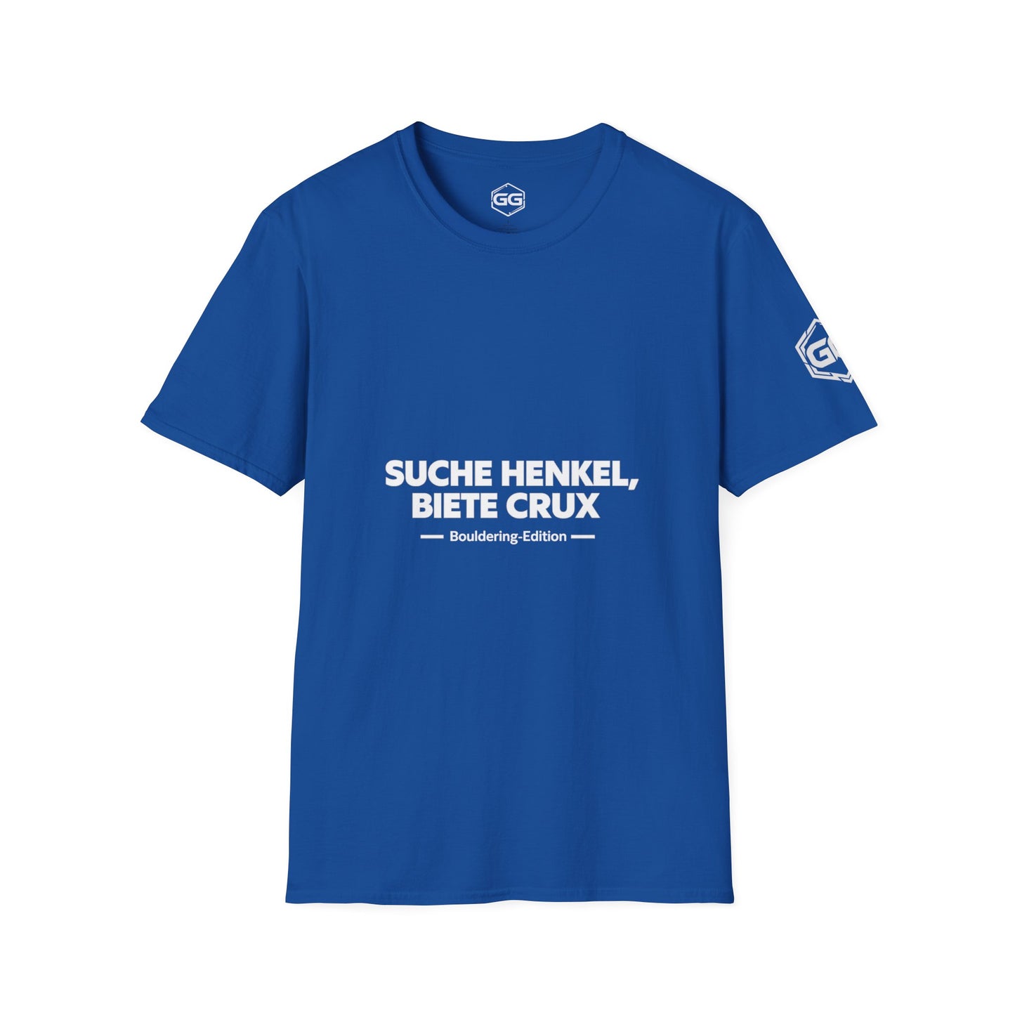 front:8 | Looking for Jugs, Offering Crux T-Shirt — Bouldering Edition – Vorderansicht in Royalblau