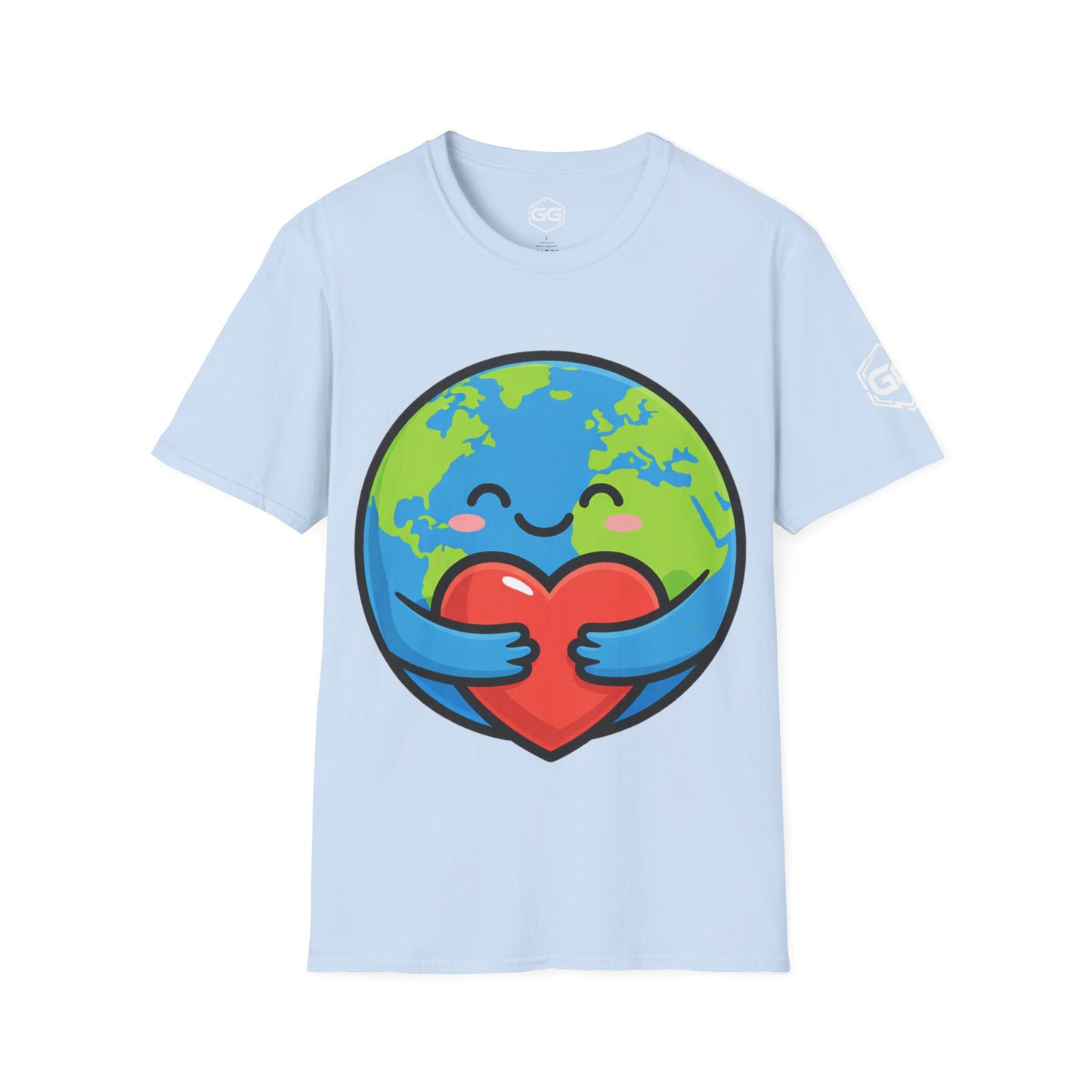front:7 | Erde Umarmt Herz – Unisex T-Shirt – Vorderansicht in Hellblau