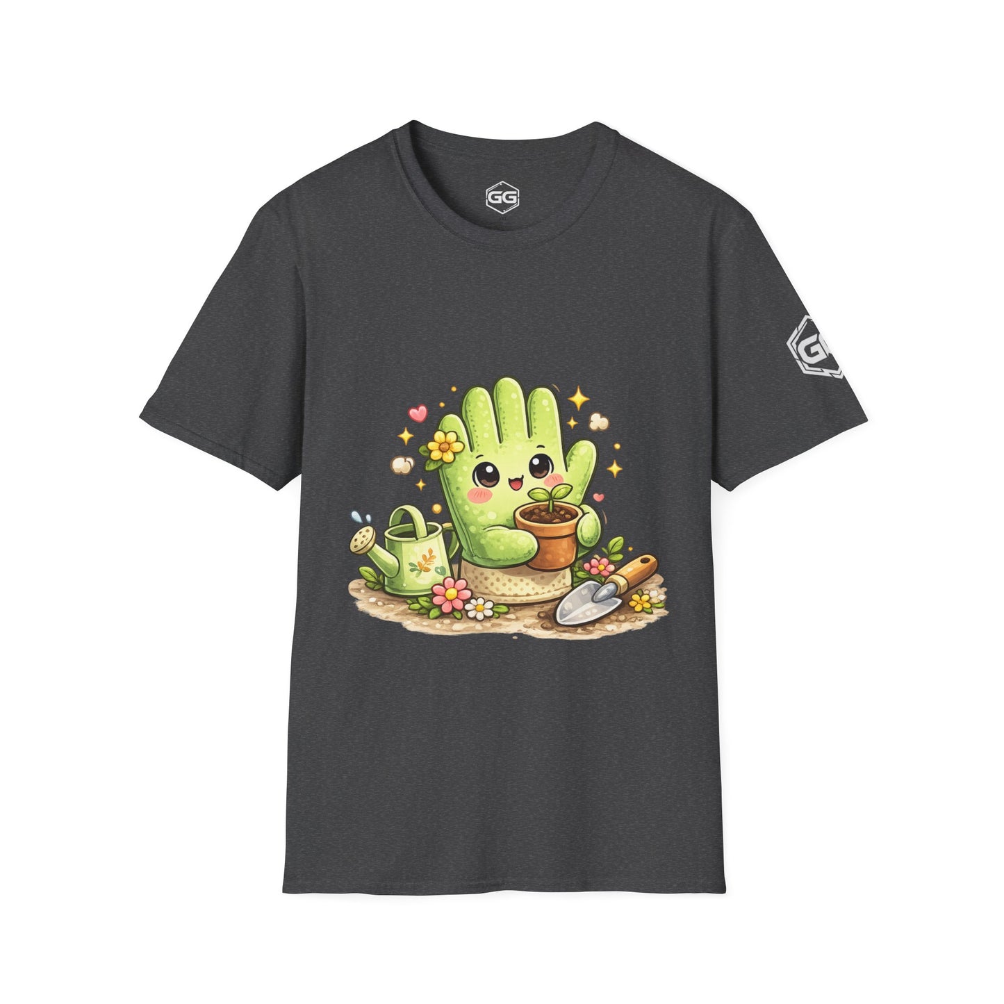 front:6 | Grüner Daumen T-Shirt – Vorderansicht in Dunkelmeliert