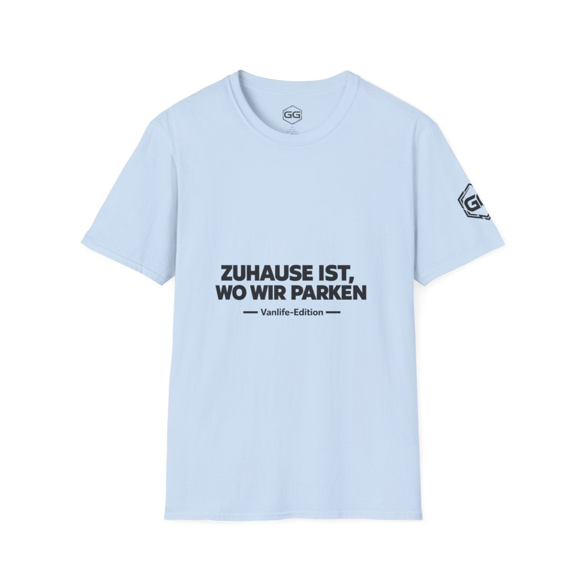 front:7 | Home Is Where We Park T-Shirt — Vanlife Edition – Vorderansicht in Hellblau