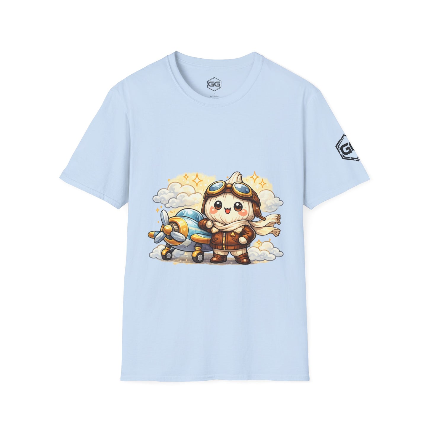 front:7 | Knoblauch Pilot T-Shirt – Vorderansicht in Hellblau