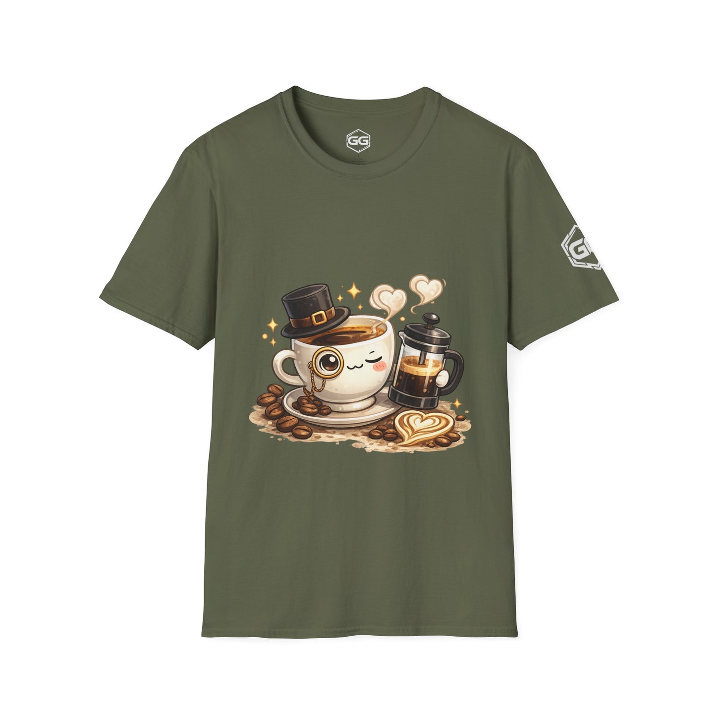 front:5 | Kaffee-Snob T-Shirt – Vorderansicht in Militärgrün