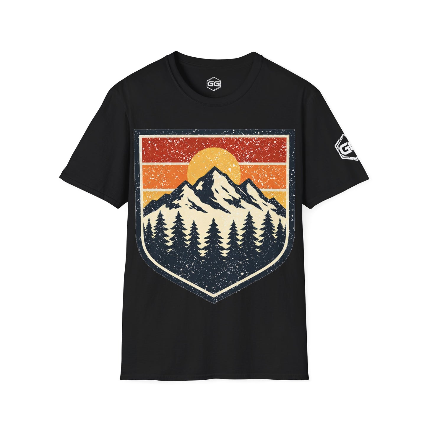 front:1 | Vintage Bergabzeichen – Unisex T-Shirt – Vorderansicht in Schwarz