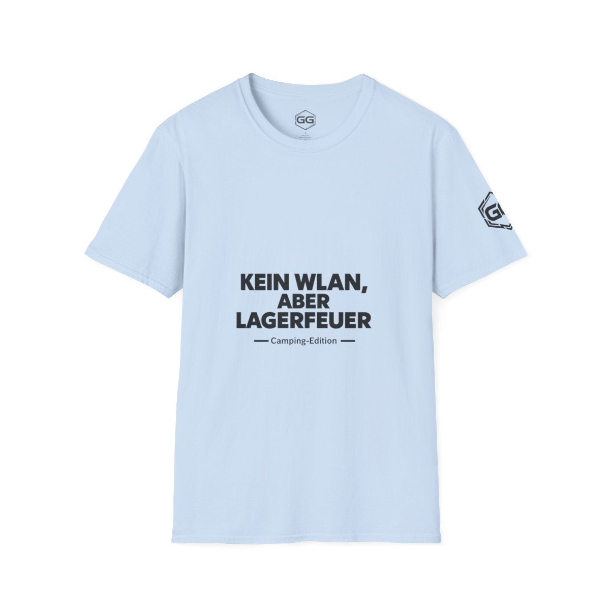 front:7 | No WiFi, But Campfire T-Shirt — Camping Edition – Vorderansicht in Hellblau