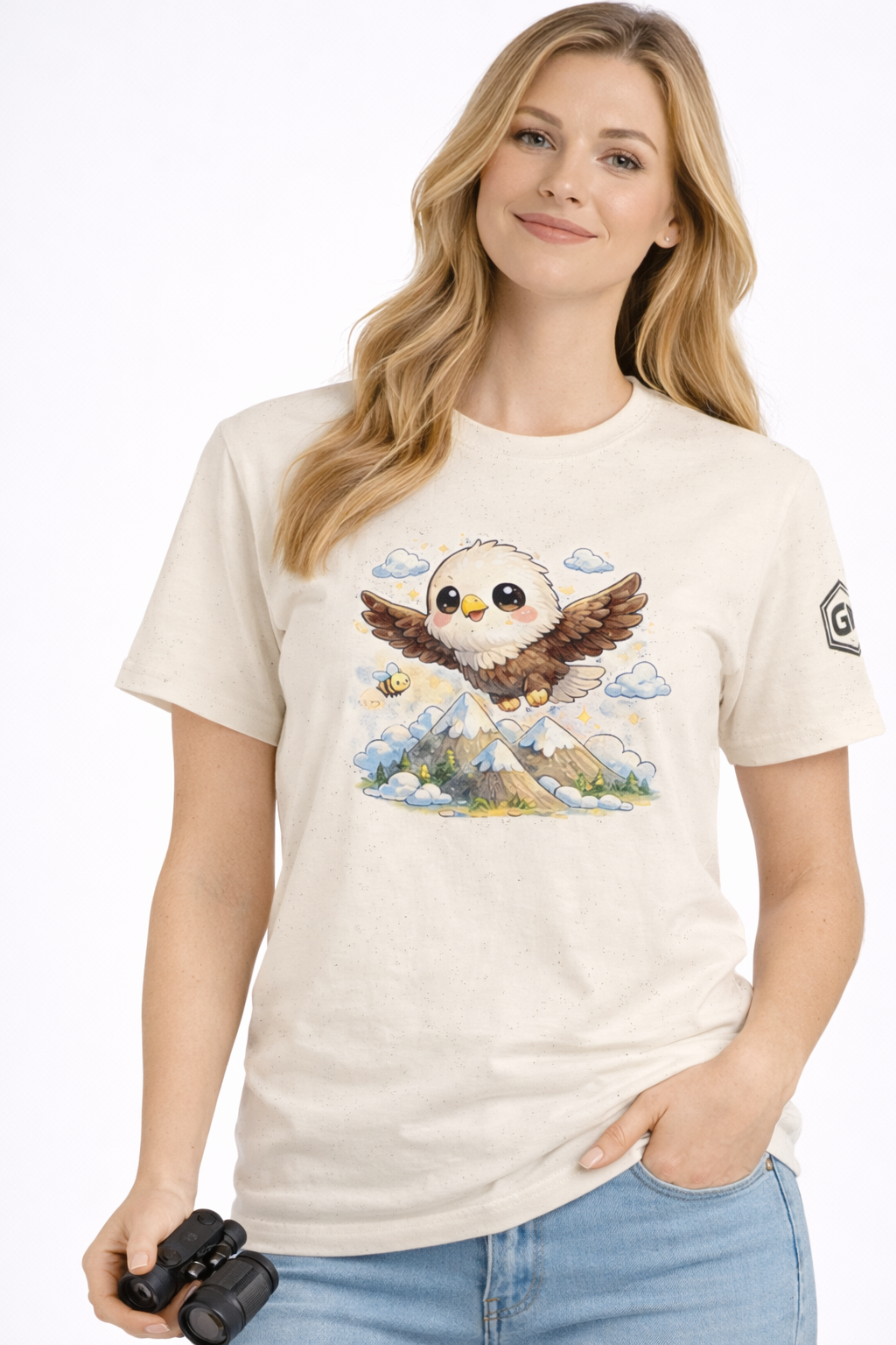 model:4:f | Eagle on the Mountain T-Shirt – Modelfoto in Natur – Frau