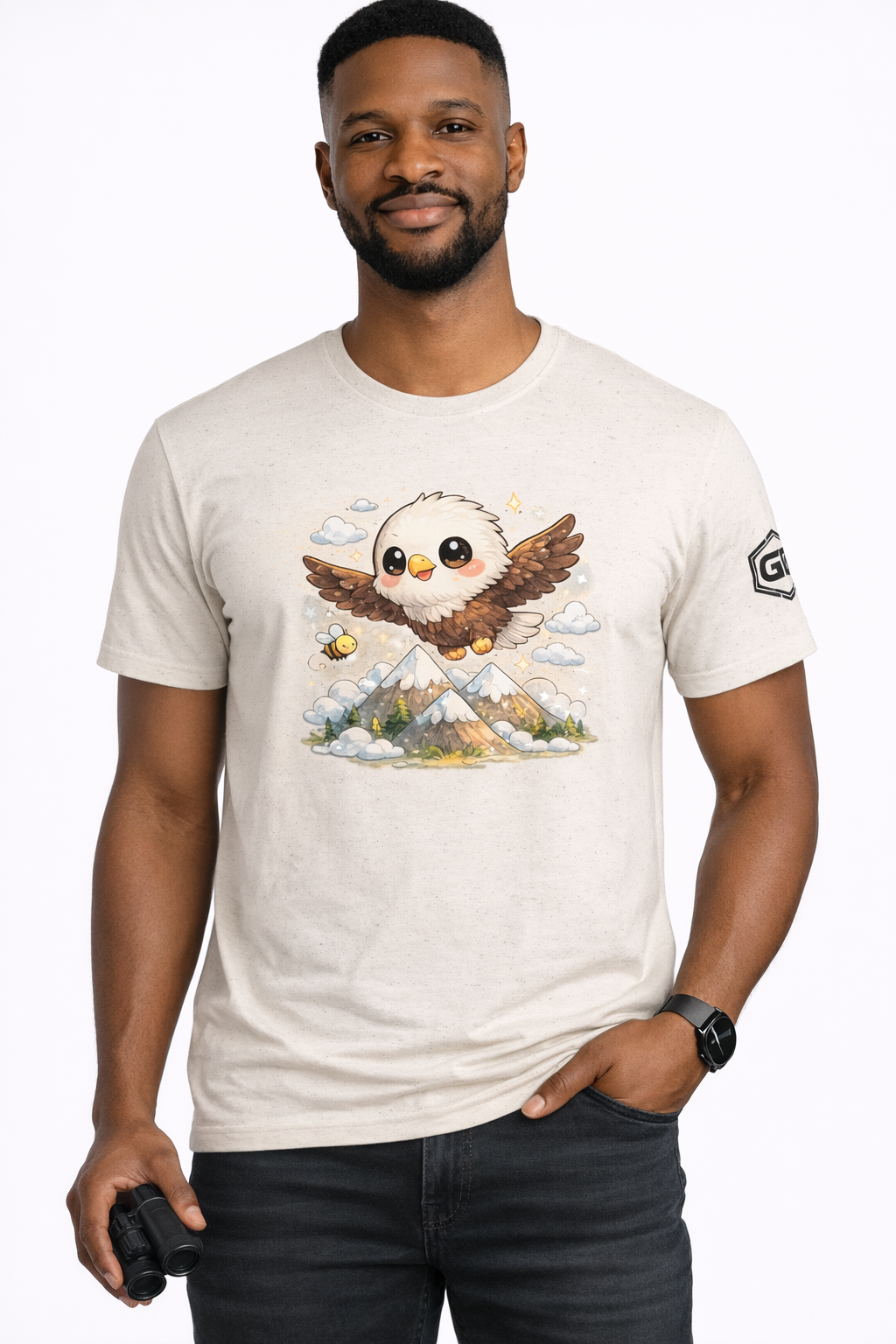 model:4:m | Eagle on the Mountain T-Shirt – Modelfoto in Natur – Mann