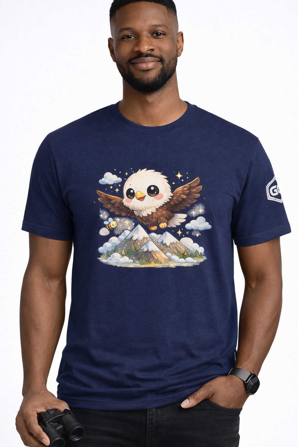 model:9:m | Eagle on the Mountain T-Shirt – Modelfoto in Navy – Mann