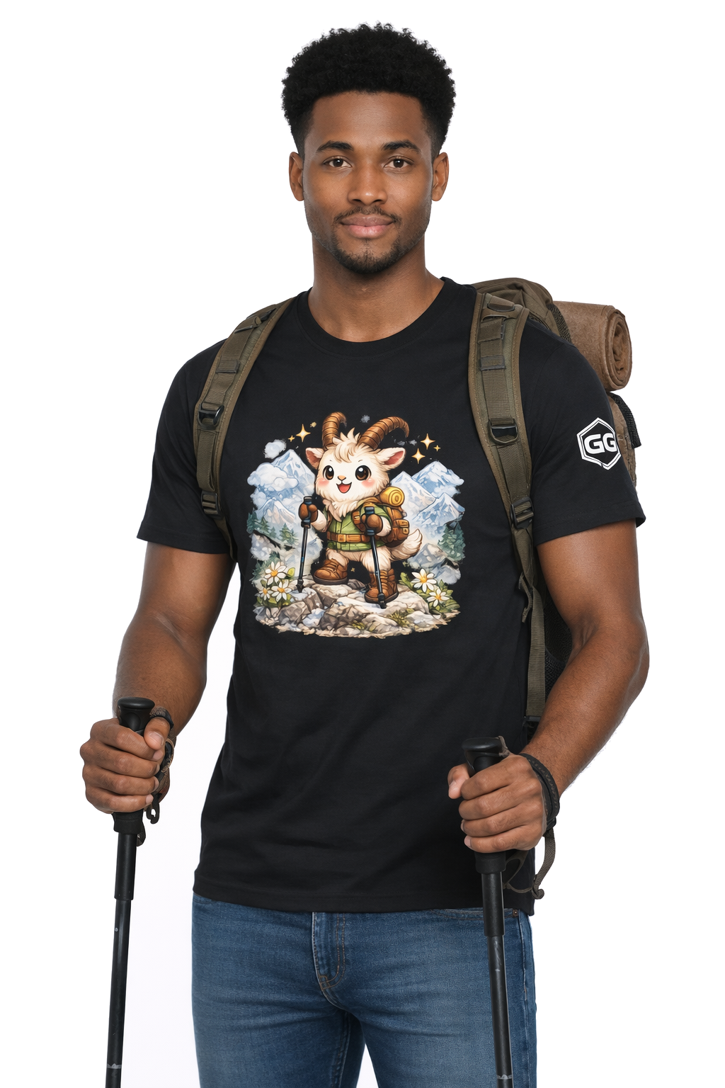 model:1:m | Bergziege T-Shirt – Modelfoto in Schwarz – Mann