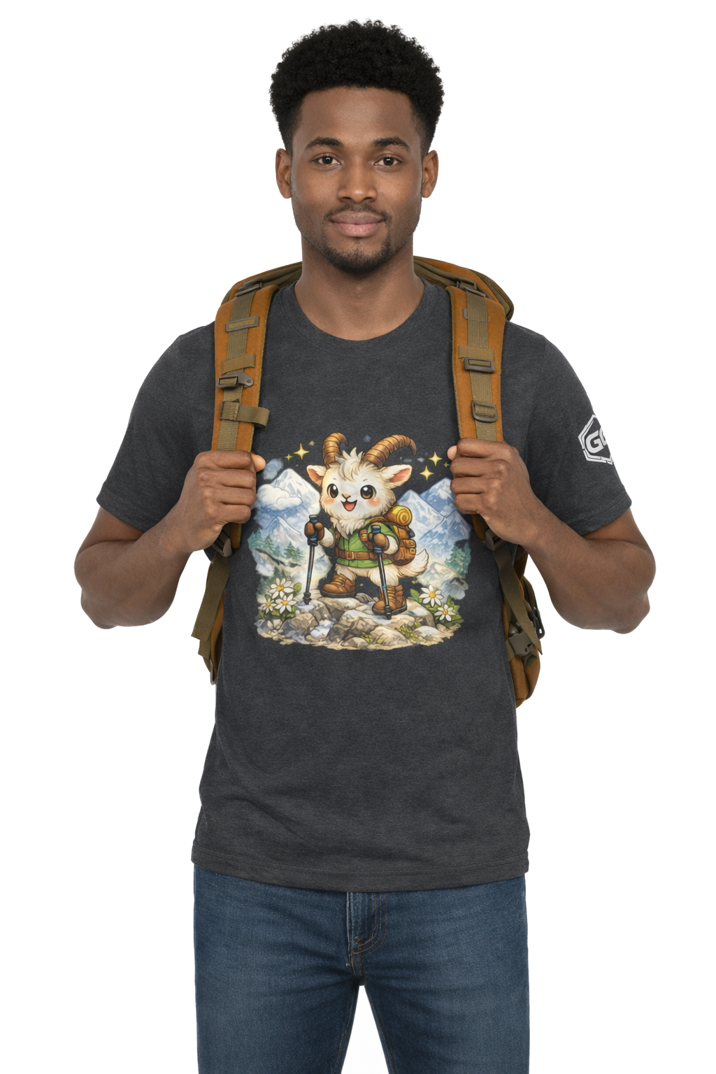 model:6:m | Bergziege T-Shirt – Modelfoto in Dunkelmeliert – Mann