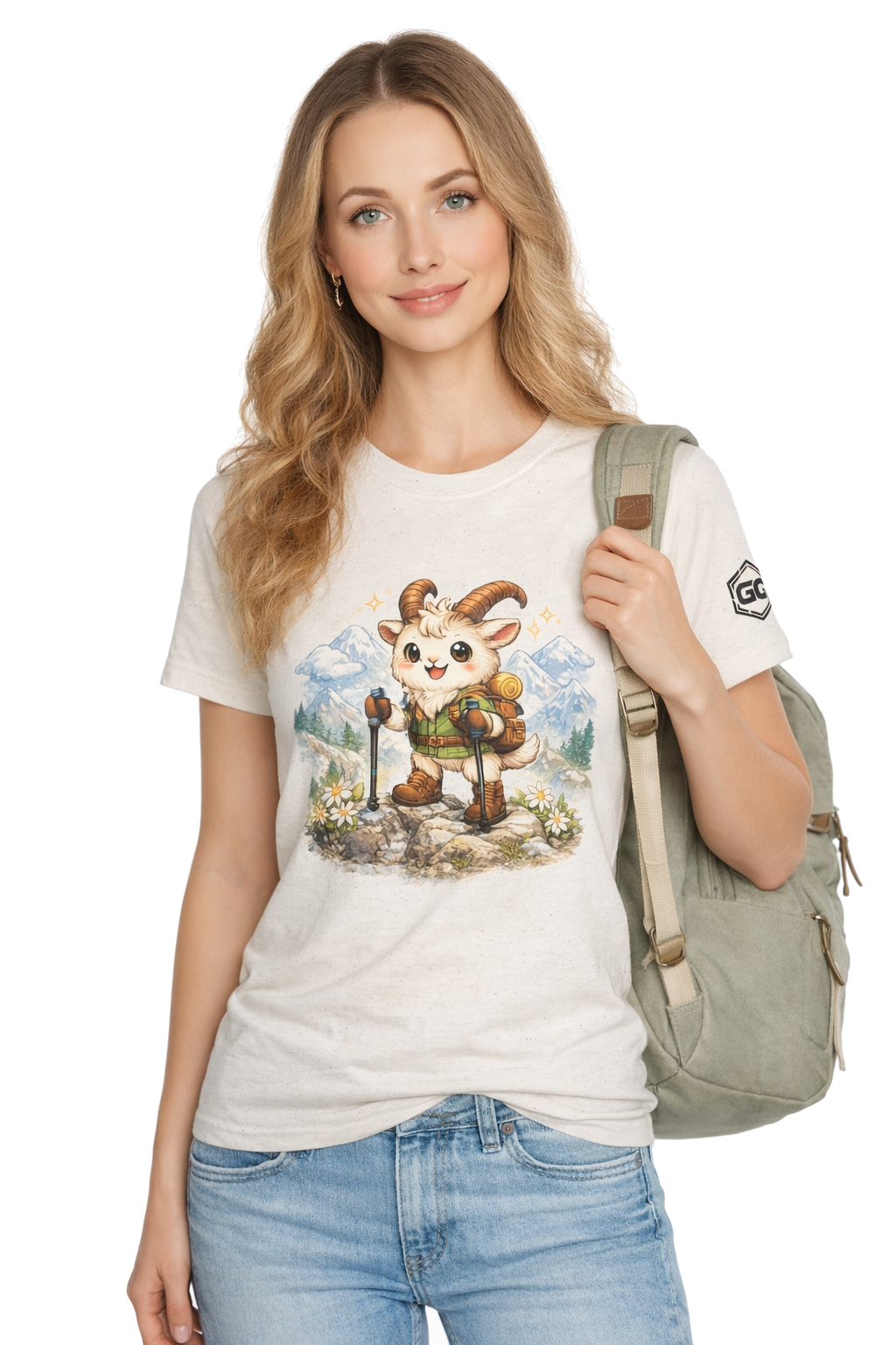 model:4:f | Bergziege T-Shirt – Modelfoto in Natur – Frau