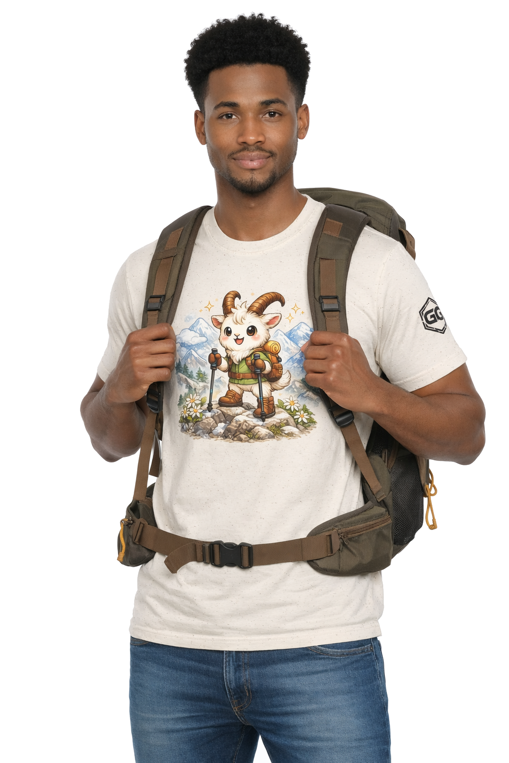 model:4:m | Bergziege T-Shirt – Modelfoto in Natur – Mann