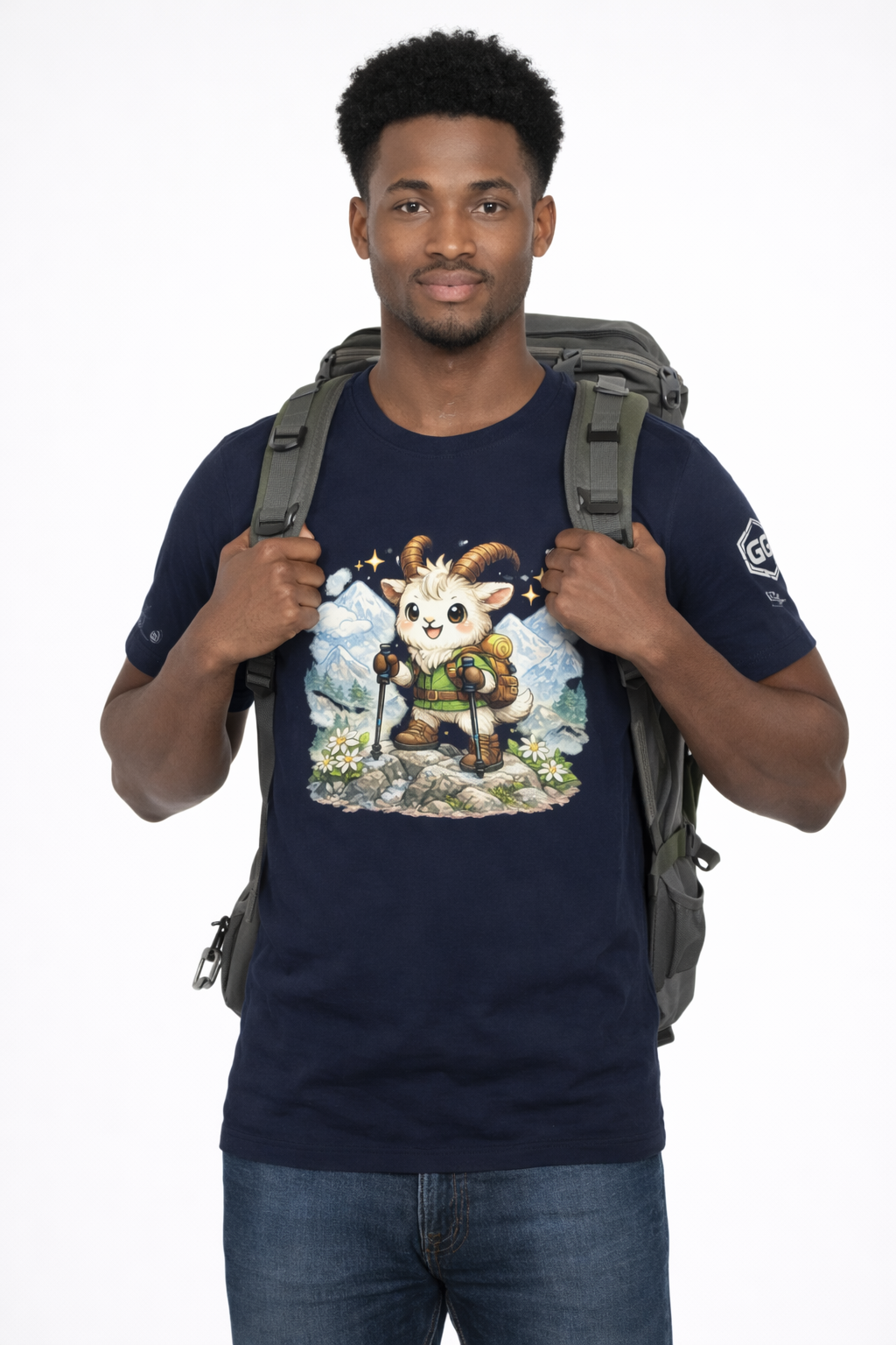 model:9:m | Bergziege T-Shirt – Modelfoto in Navy – Mann