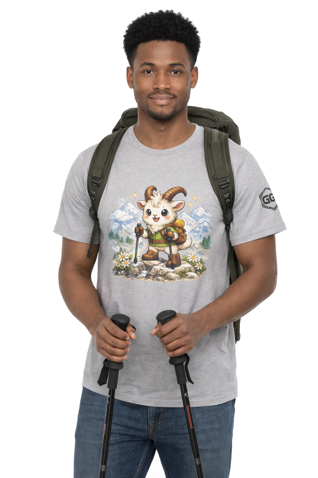 model:2:m | Bergziege T-Shirt – Modelfoto in Sportgrau – Mann