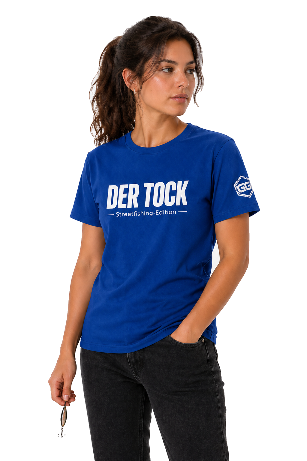 model:8:f | The Bite – Streetfishing T-Shirt – Model photo in Royal – Woman