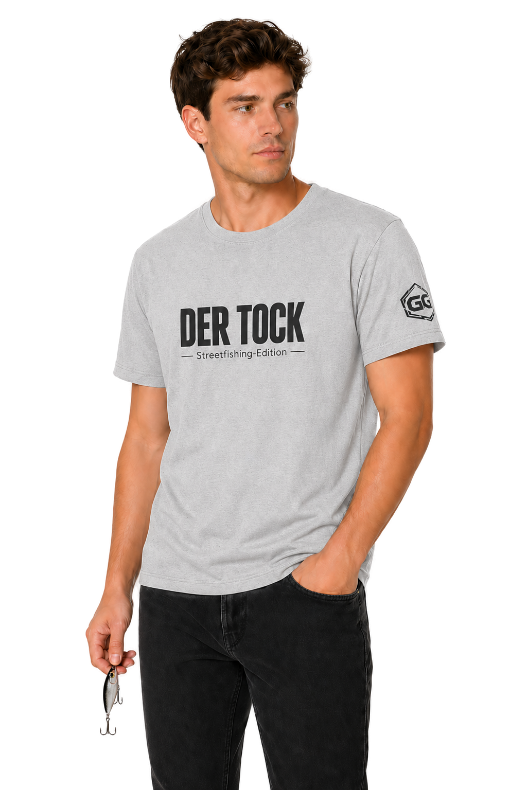 model:2:m | The Bite – Streetfishing T-Shirt – Model photo in Sport Grey – Man