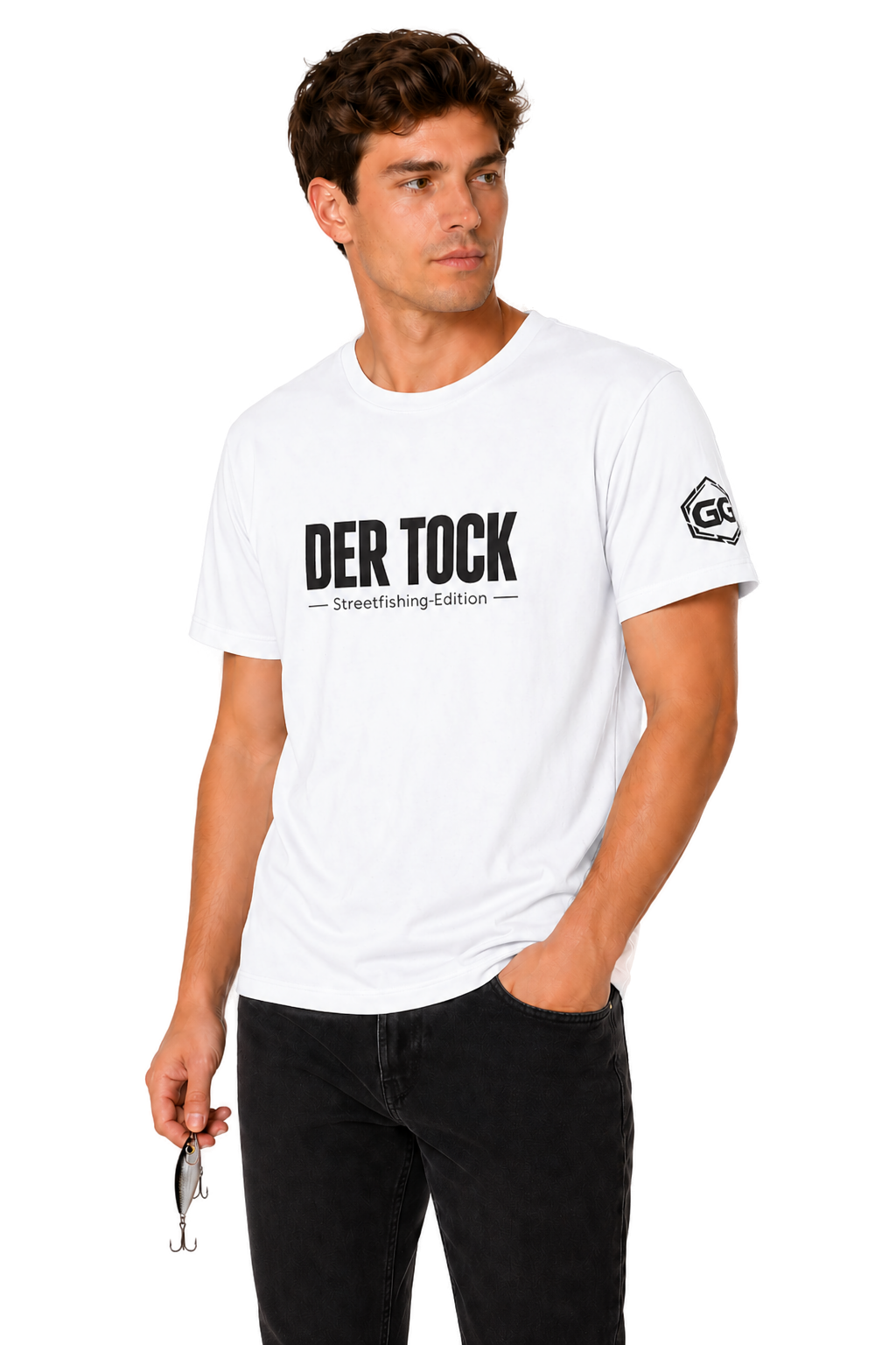 model:0:m | The Bite – Streetfishing T-Shirt – Model photo in White – Man