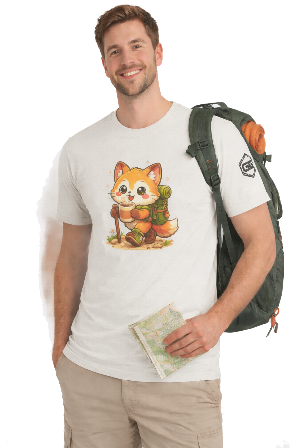 model:4:m | Fuchs Wandern – Abenteuer T-Shirt – Modelfoto in Natur – Mann