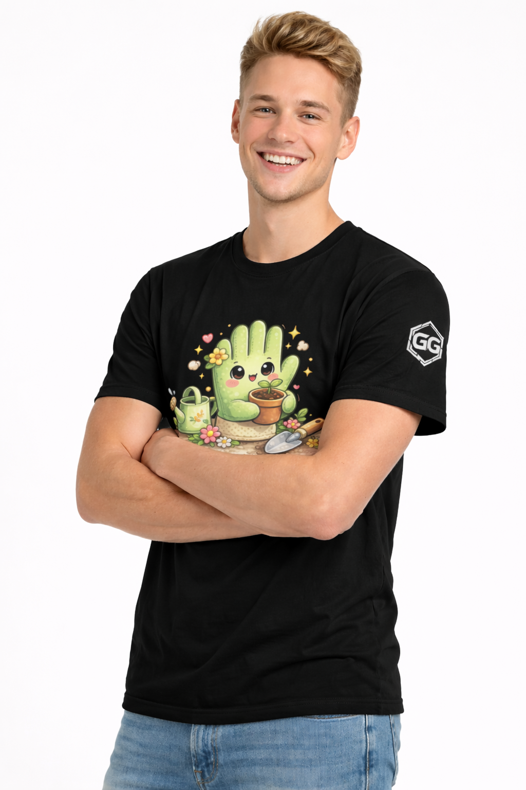 model:1:m | Grüner Daumen T-Shirt – Modelfoto in Schwarz – Mann