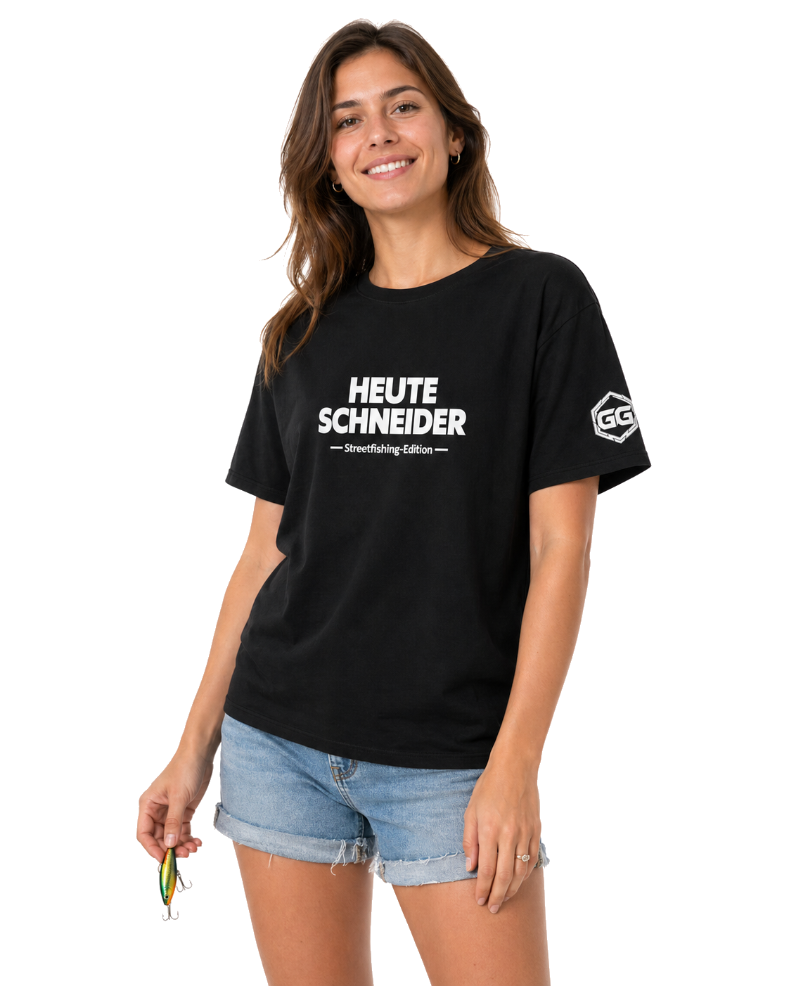 model:1:f | Skunked Today T-Shirt — Streetfishing Edition – Model photo in Black – Woman