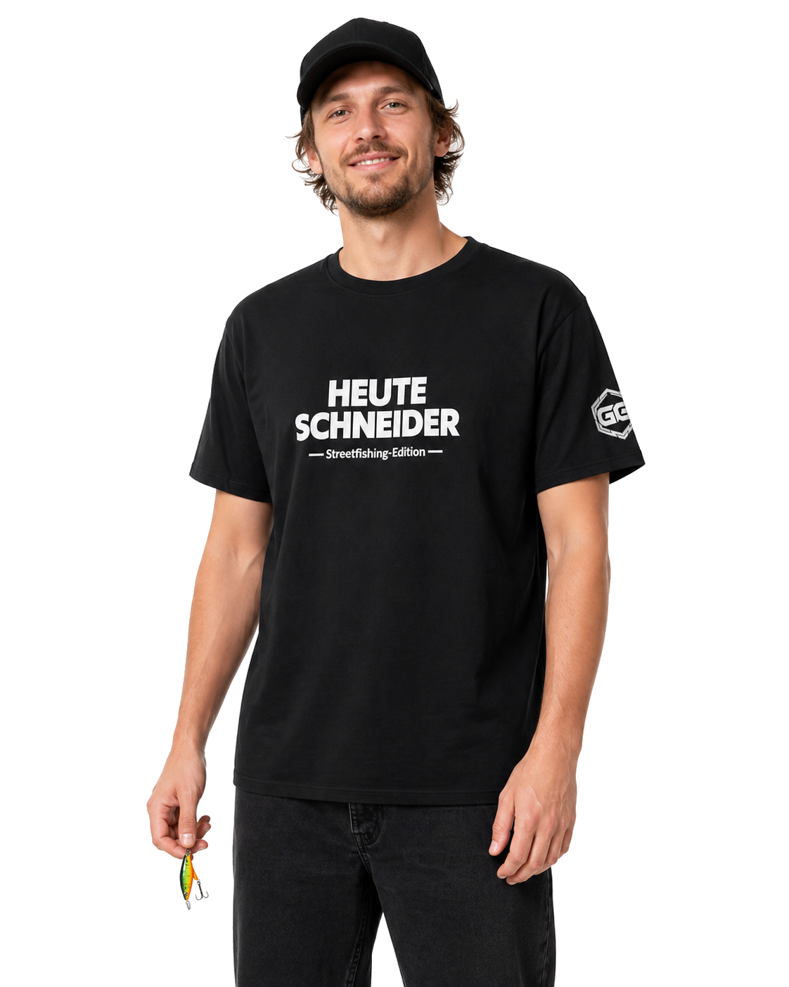 model:1:m | Skunked Today T-Shirt — Streetfishing Edition – Model photo in Black – Man