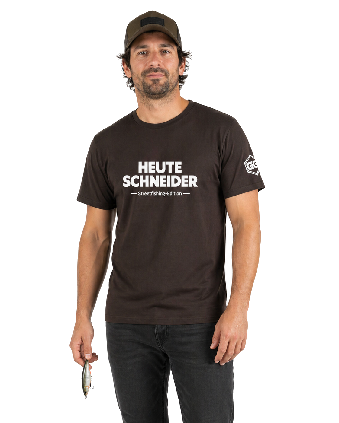 model:3:m | Skunked Today T-Shirt — Streetfishing Edition – Model photo in Dark Chocolate – Man
