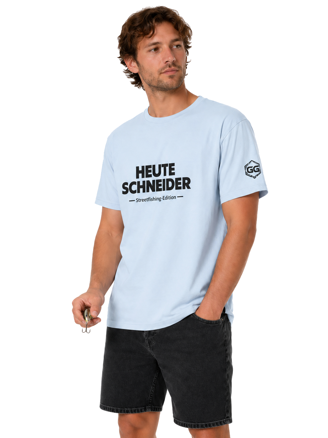 model:7:m | Skunked Today T-Shirt — Streetfishing Edition – Model photo in Light Blue – Man