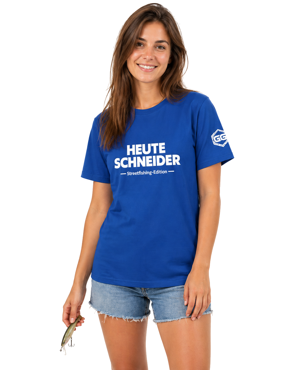 model:8:f | Skunked Today T-Shirt — Streetfishing Edition – Model photo in Royal – Woman