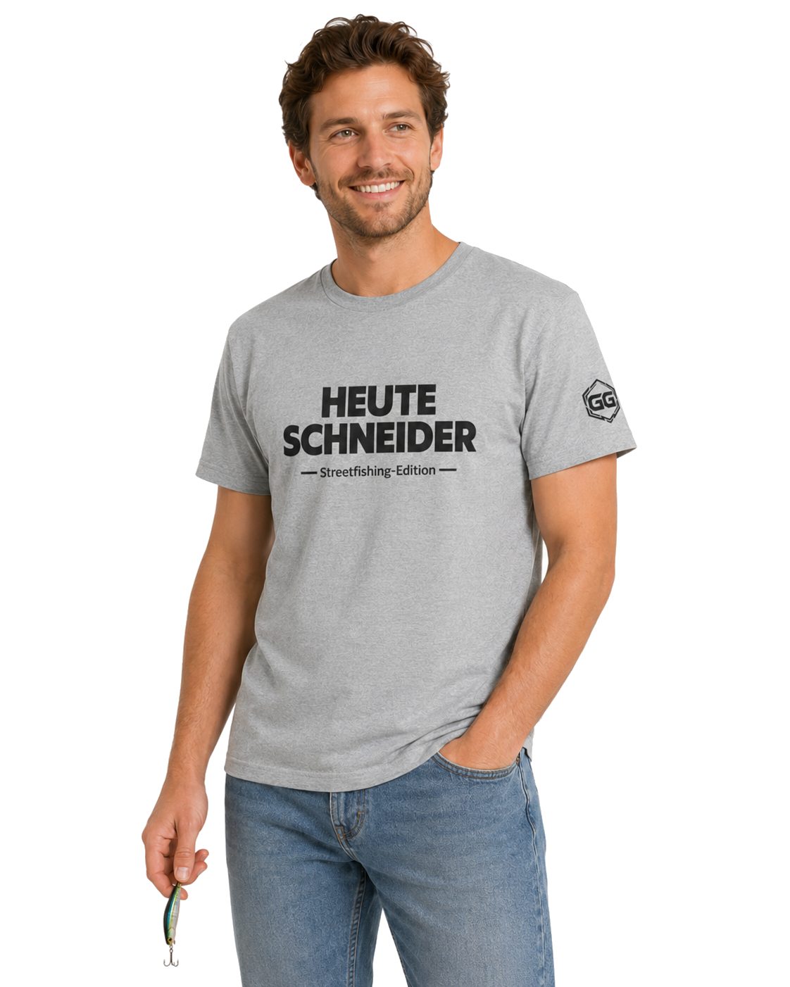 model:2:m | Skunked Today T-Shirt — Streetfishing Edition – Model photo in Sport Grey – Man