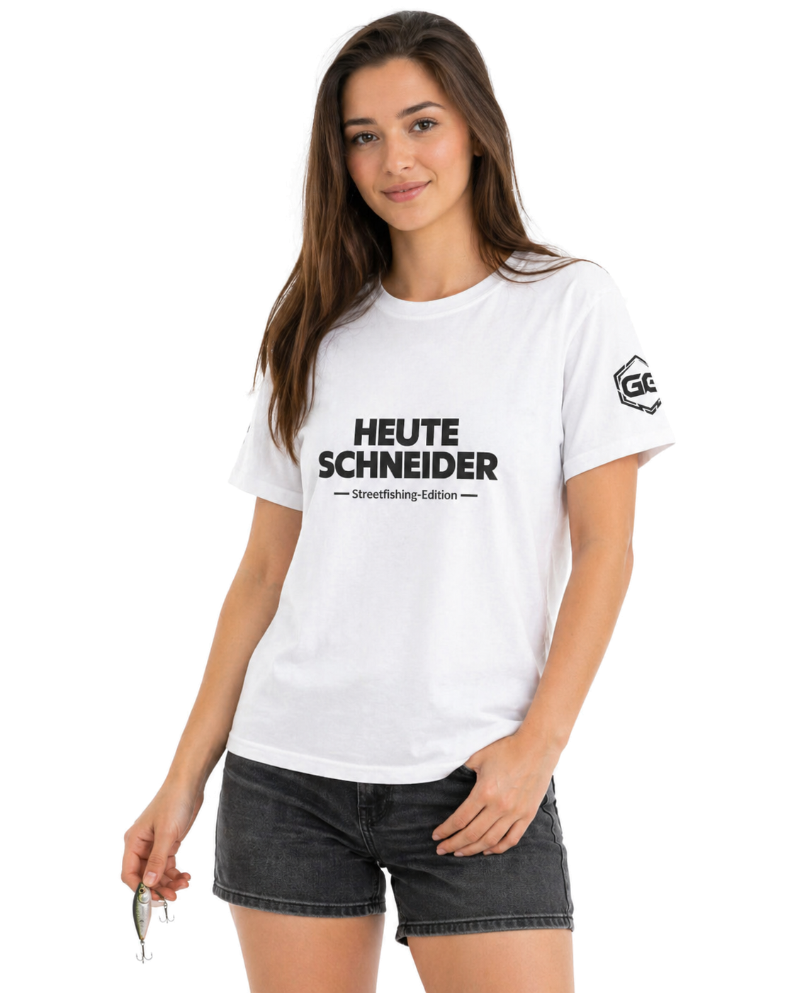 model:0:f | Skunked Today T-Shirt — Streetfishing Edition – Model photo in White – Woman