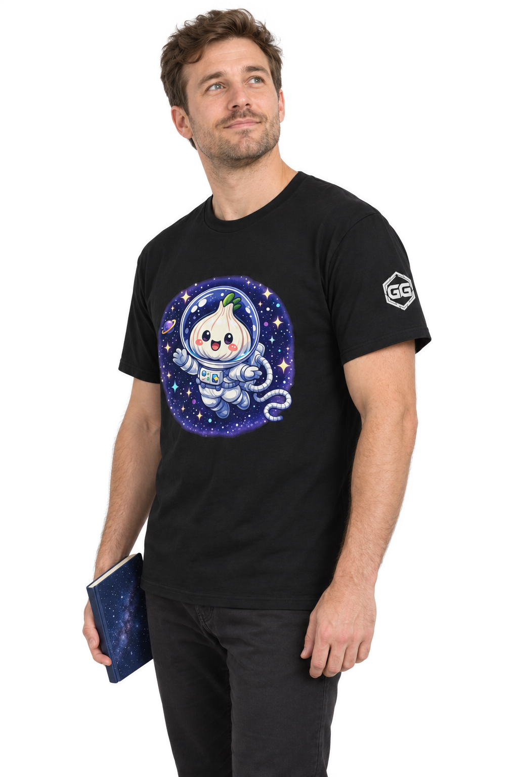 model:1:m | Knoblauch Astronaut T-Shirt – Model photo in Black – Man