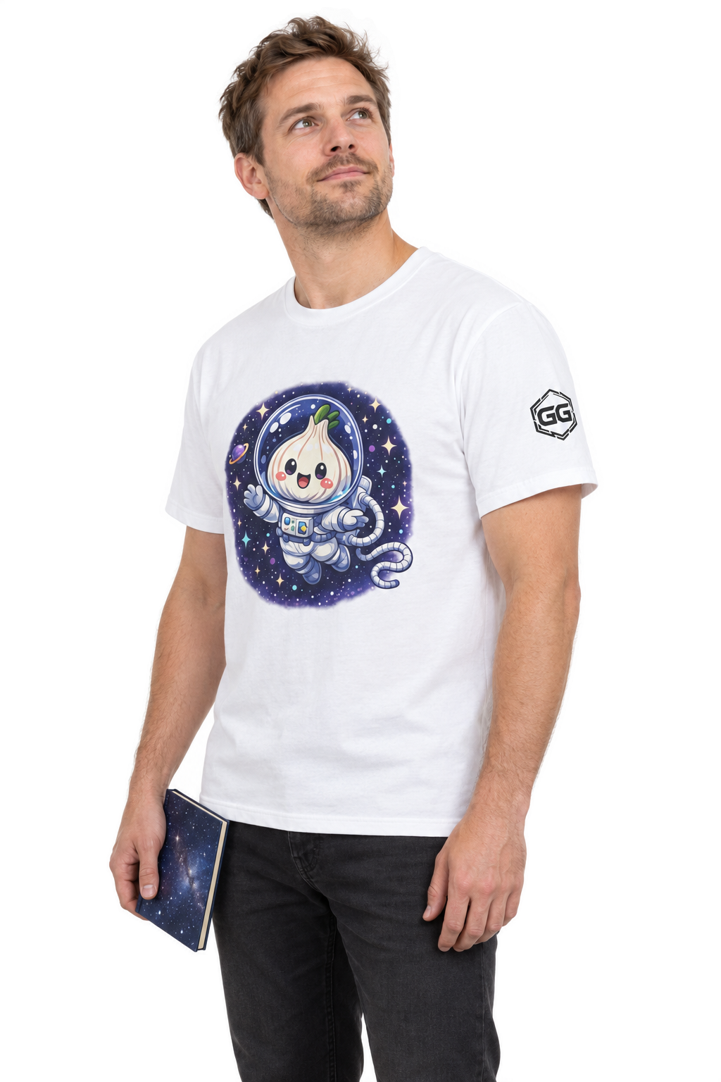 model:0:m | Knoblauch Astronaut T-Shirt – Model photo in White – Man
