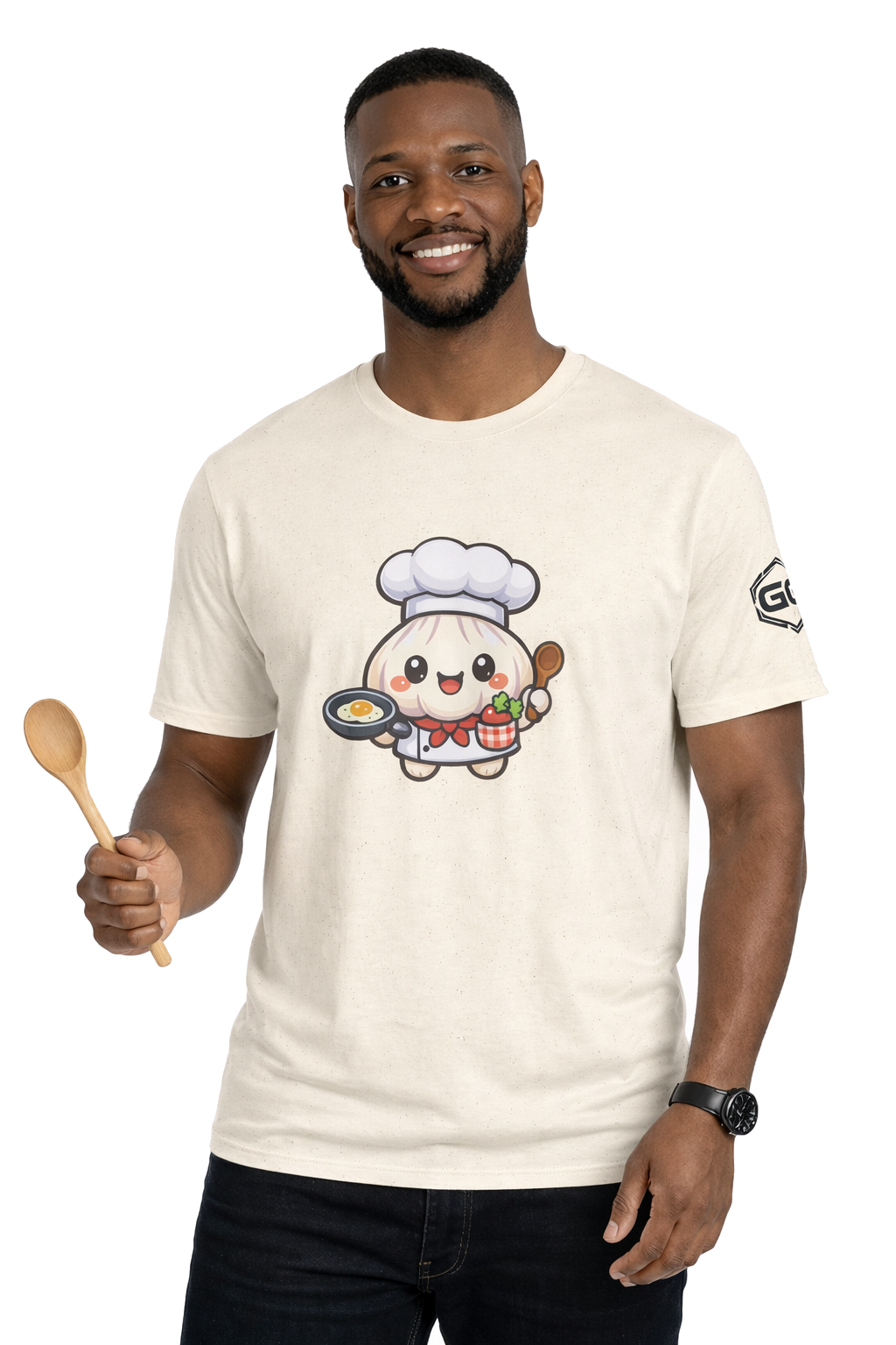 model:4:m | Garlic Chef T-Shirt – Modelfoto in Natur – Mann